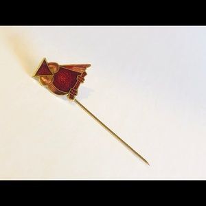 Vintage Red Cloisonne Enamel Owl Stick Pin